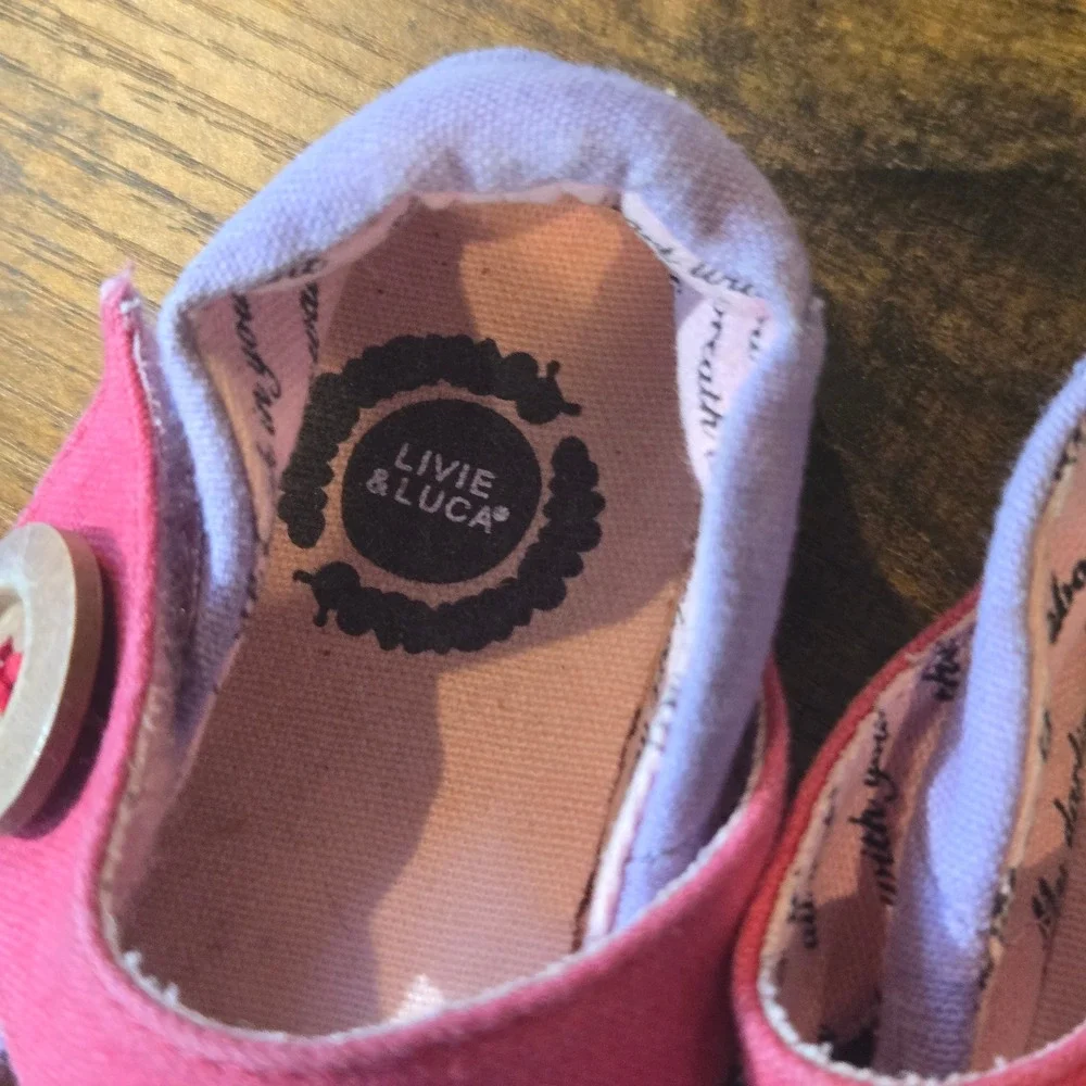 Livie & Luca‎ Girls Purple Pink Canvas Mary Jane Button Shoes Size 6 Toddler